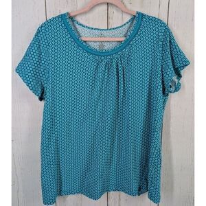 St Johns Bay Size 1X Blue White Diamond Pattern Womens Short‎ Sleeve Casual Top